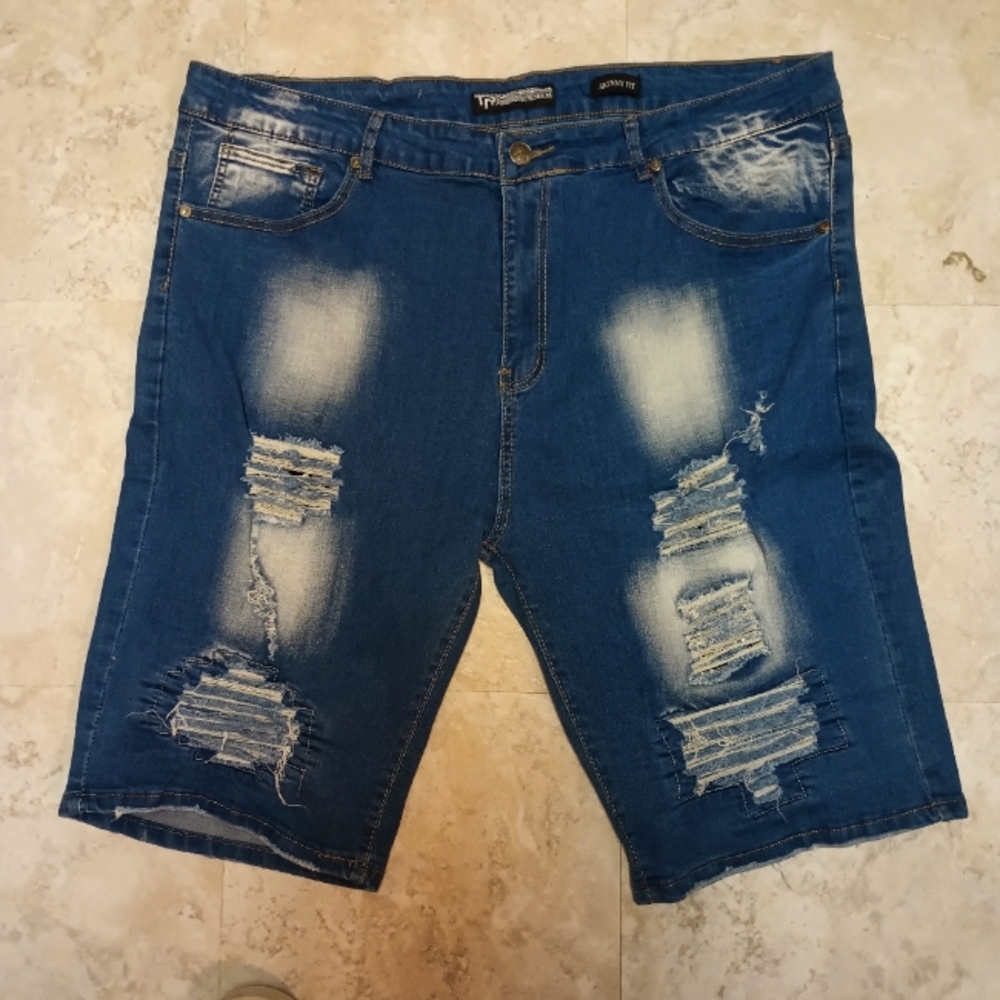 Distressed denim shorts